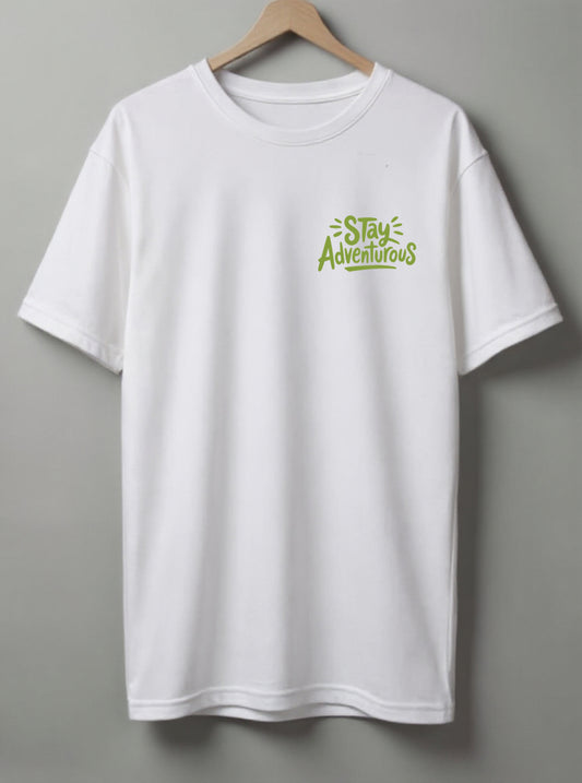 Stays Adventurous Drop Shoulder T-Shirt – Beige & White