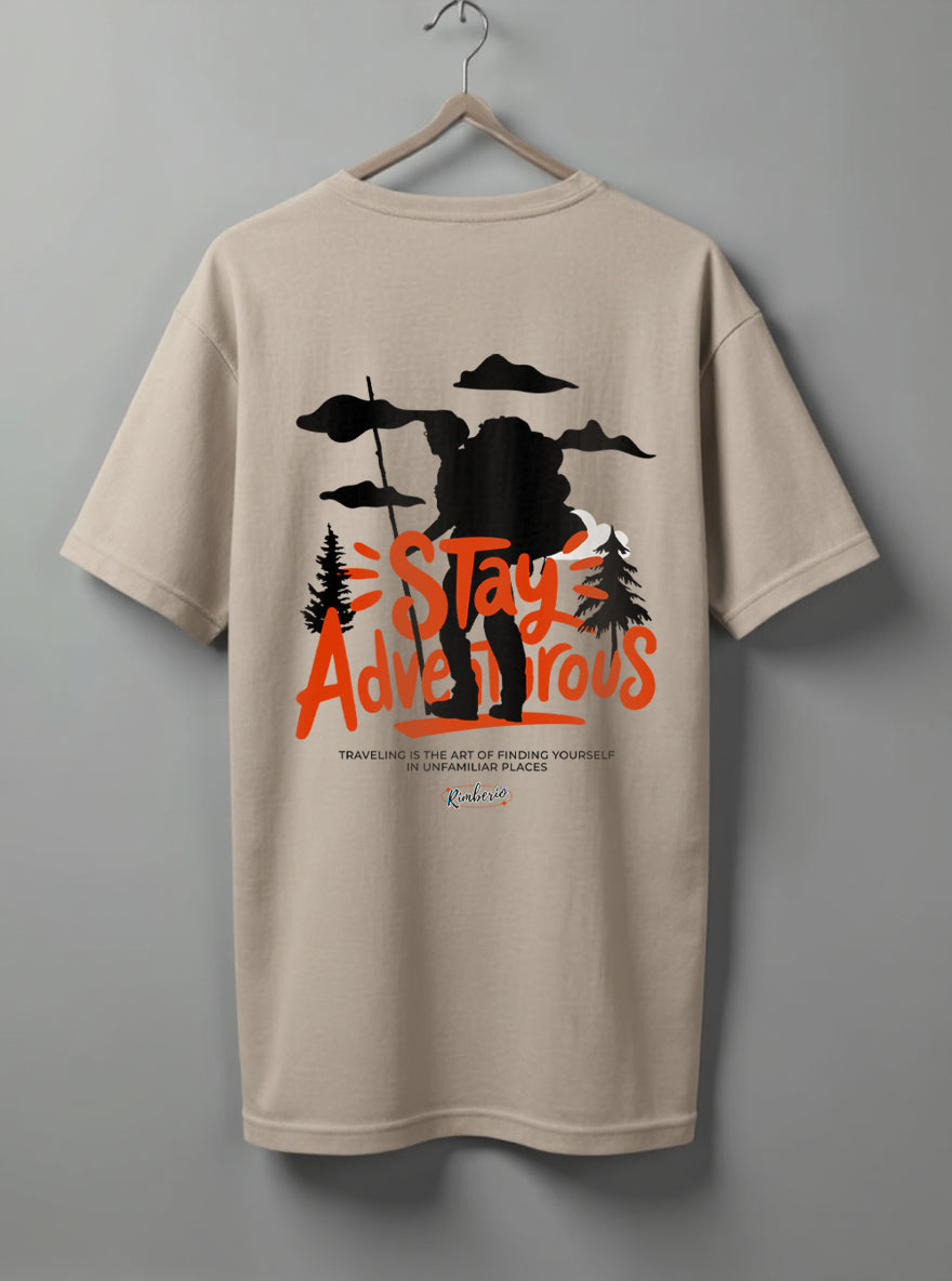 Stays Adventurous Drop Shoulder T-Shirt – Beige & White