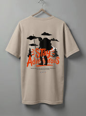 Stays Adventurous Drop Shoulder T-Shirt – Beige & White