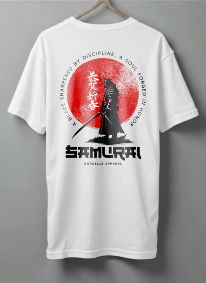 Samurai Oversized T-Shirt – Olive Green, White & Blue
