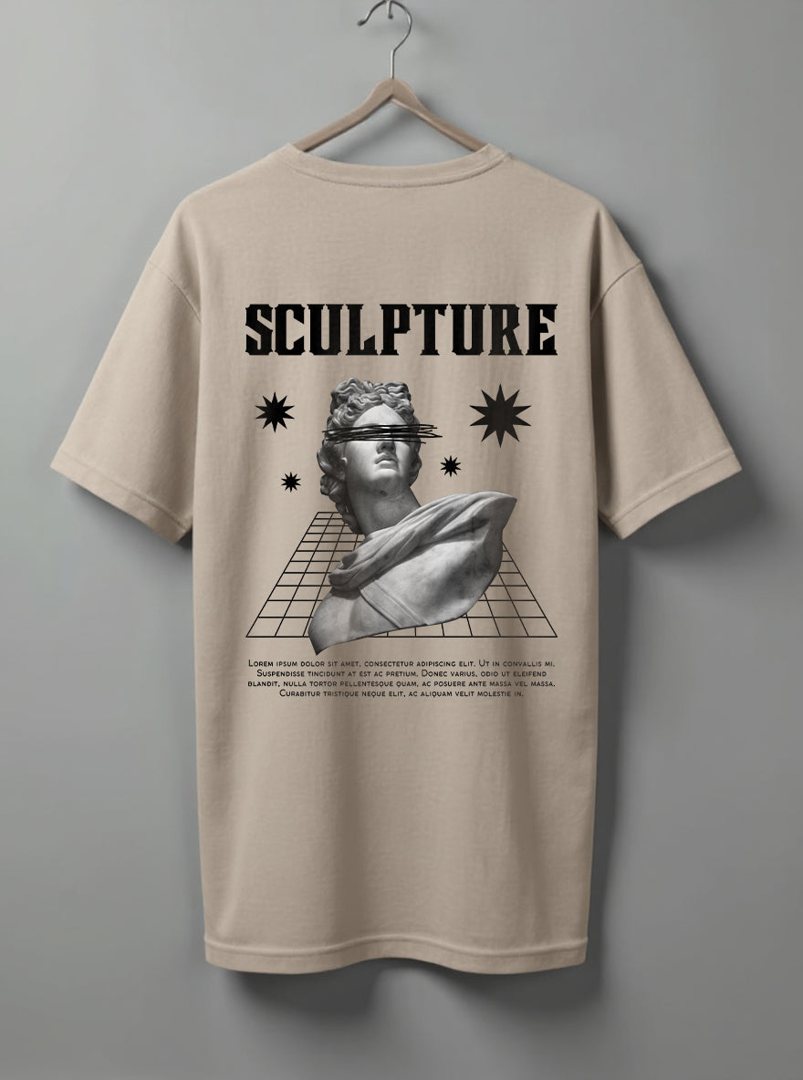 Sculpture Oversized T-Shirt – Beige, Maroon & White