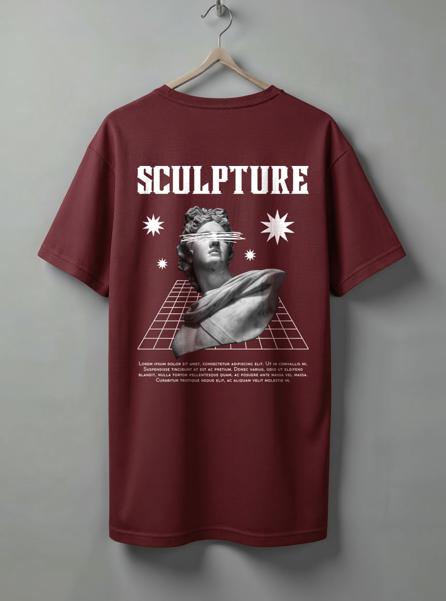 Sculpture Oversized T-Shirt – Beige, Maroon & White