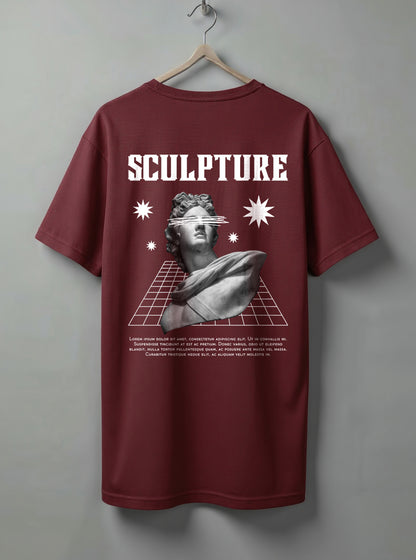 Sculpture Oversized T-Shirt – Beige, Maroon & White