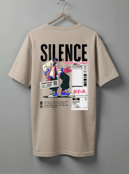 Silence Oversized T-Shirt – White, Olive Green & Beige