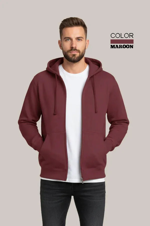 Men’s Classic Maroon Zipper Hoodie – Everyday Comfort Collection