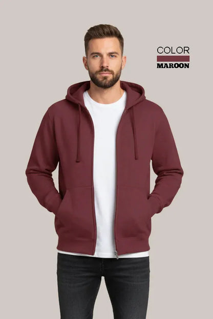 Men’s Classic Maroon Zipper Hoodie – Everyday Comfort Collection