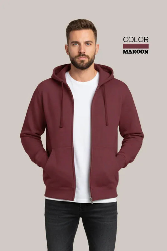 Men’s Classic Maroon Zipper Hoodie – Everyday Comfort Collection