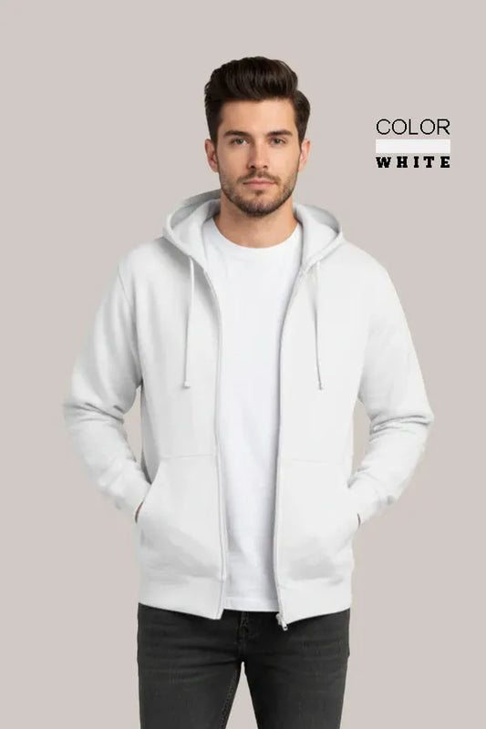 Men’s Classic White Zipper Hoodie – Everyday Comfort Collection