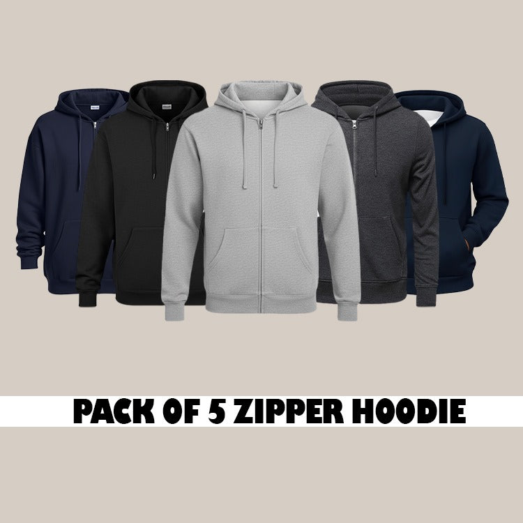 Pack of 5 Premium Zipper Hoodies – Winter Essentials Collection