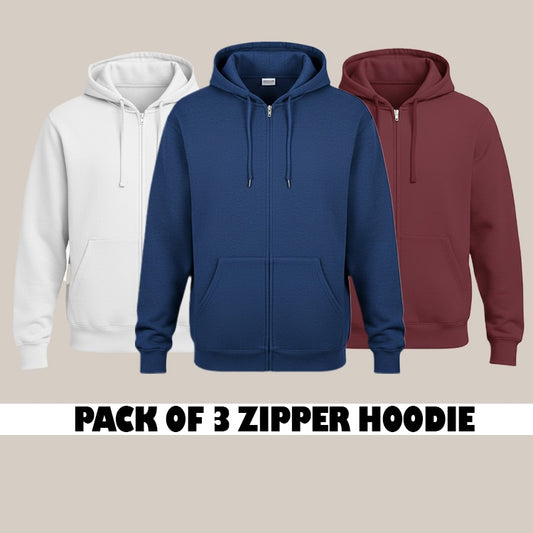 Pack of 3 Premium Zipper Hoodies – Winter Essentials Collection