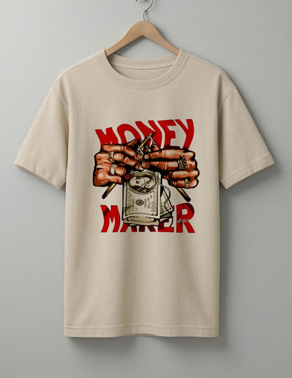 Money Maker T-Shirt - White & Beige