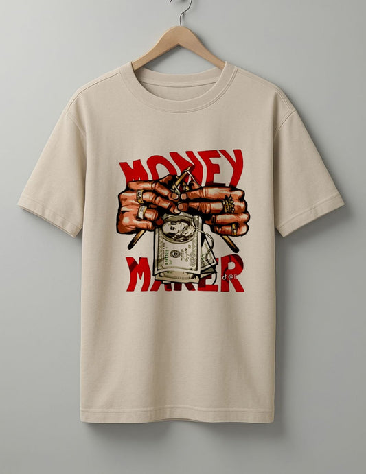 Money Maker T-Shirt - White & Beige