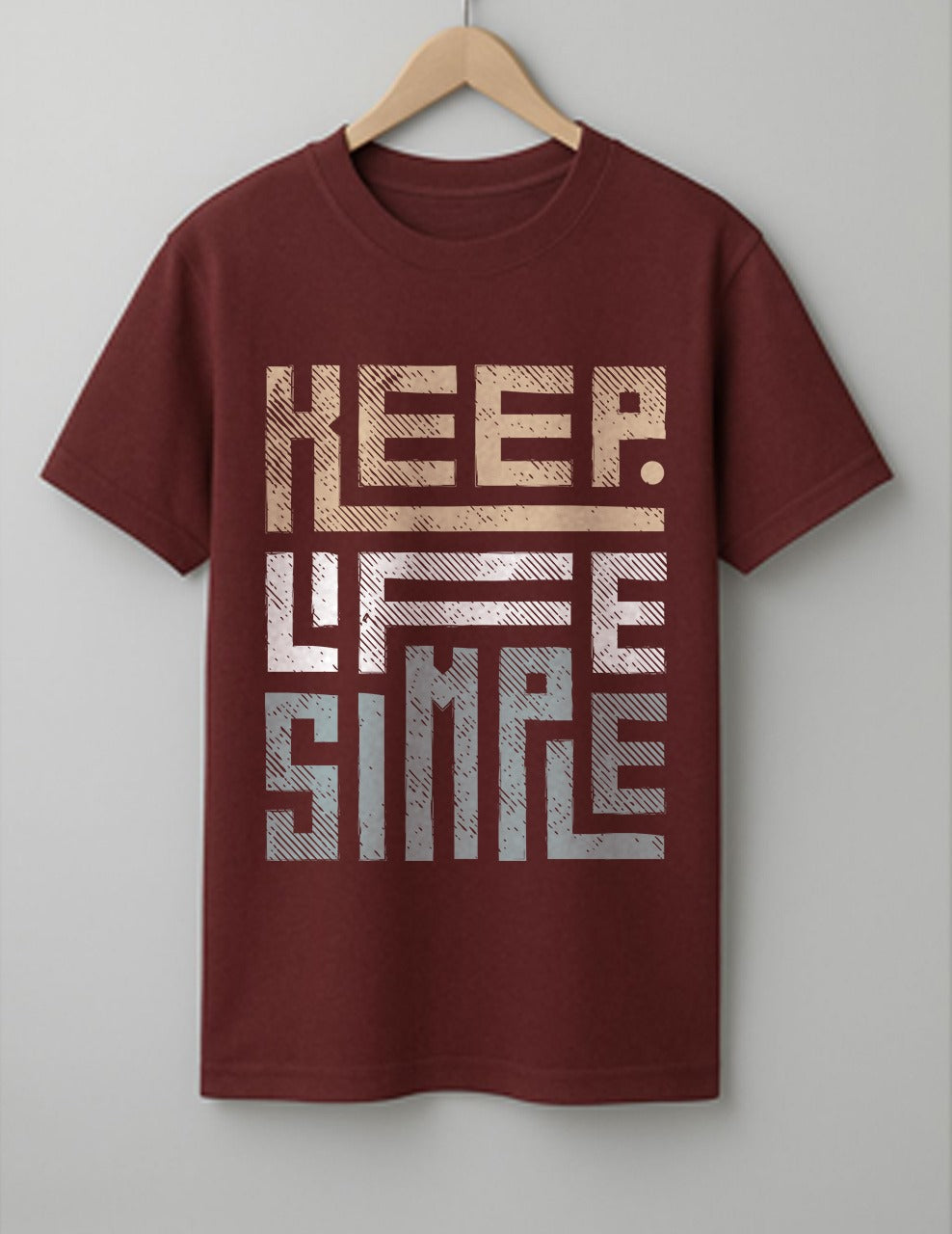 Keep Life Simple T-Shirt - White, Black & Maroon
