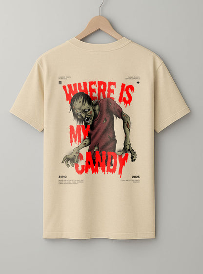 Where Is My Candy T-Shirt – Beige, Black & White