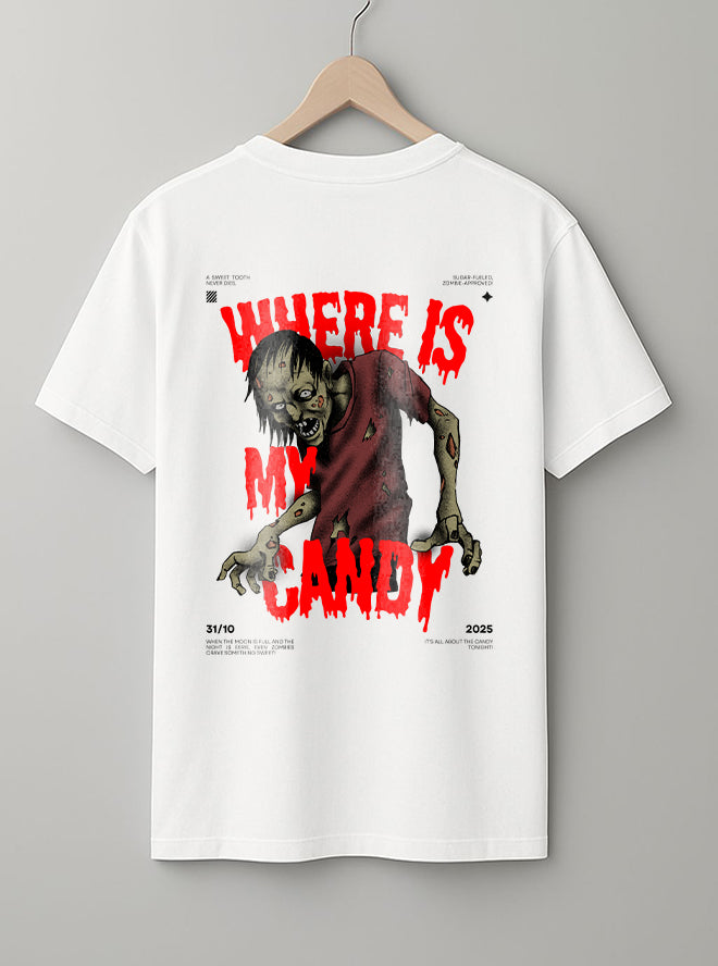 Where Is My Candy T-Shirt – Beige, Black & White