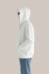 White Tech Fleece Hoodie with Built-In Mask