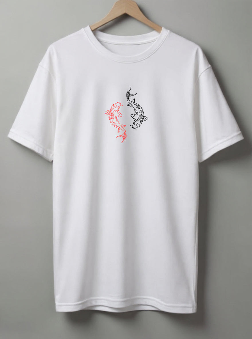 Yin Yang Koi Oversized T-Shirt – White, Black, Olive Green & Blue