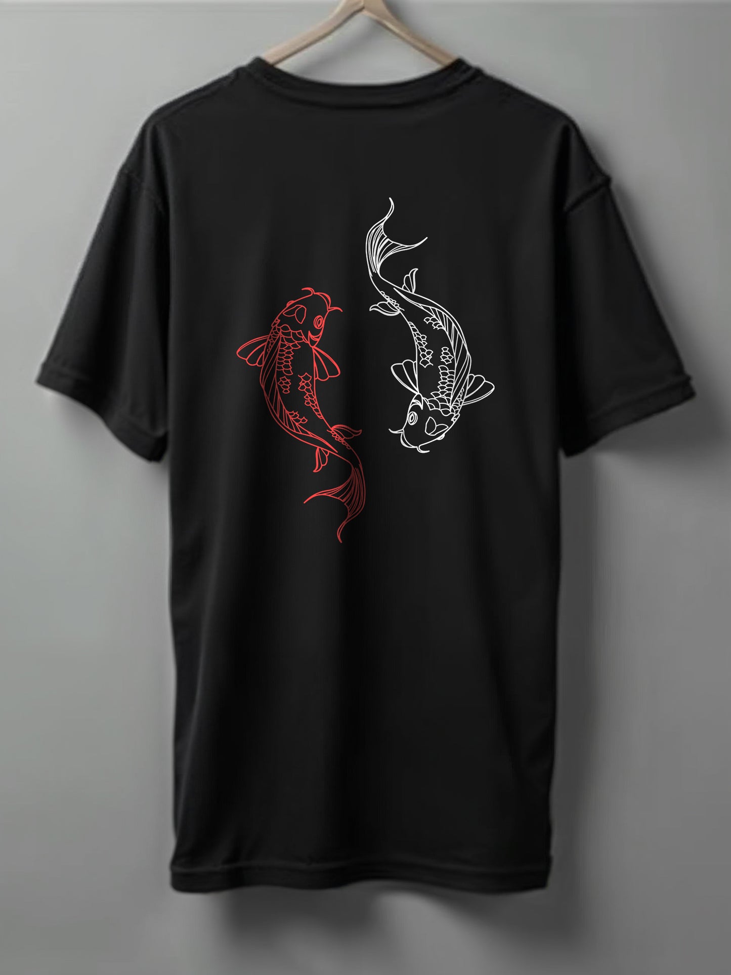 Yin Yang Koi Oversized T-Shirt – White, Black, Olive Green & Blue