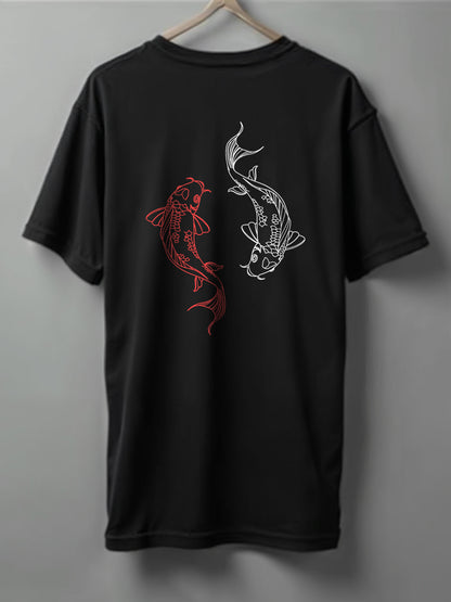 Yin Yang Koi Oversized T-Shirt – White, Black, Olive Green & Blue