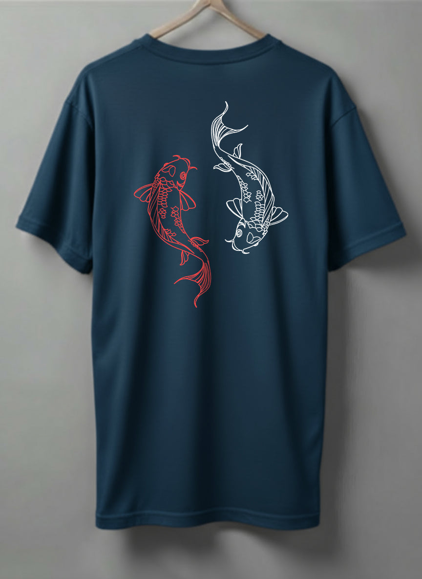 Yin Yang Koi Oversized T-Shirt – White, Black, Olive Green & Blue