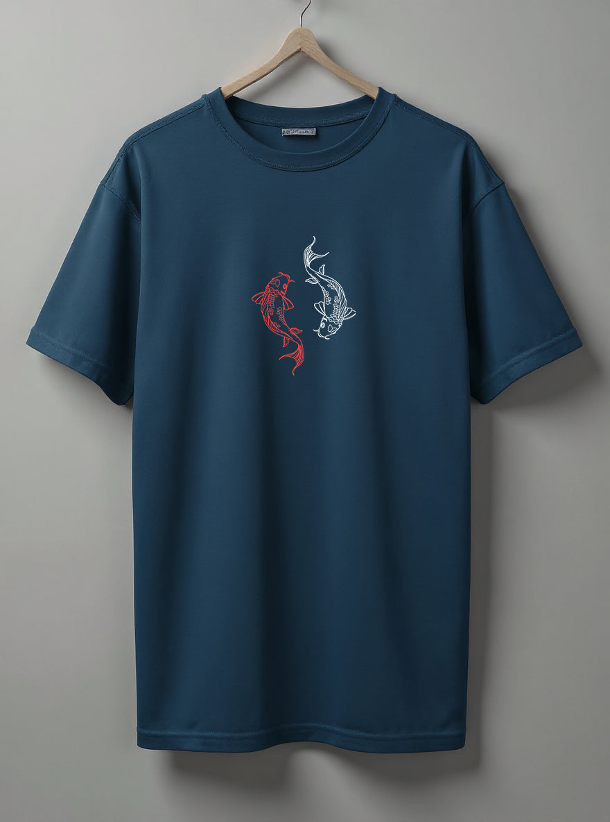 Yin Yang Koi Oversized T-Shirt – White, Black, Olive Green & Blue
