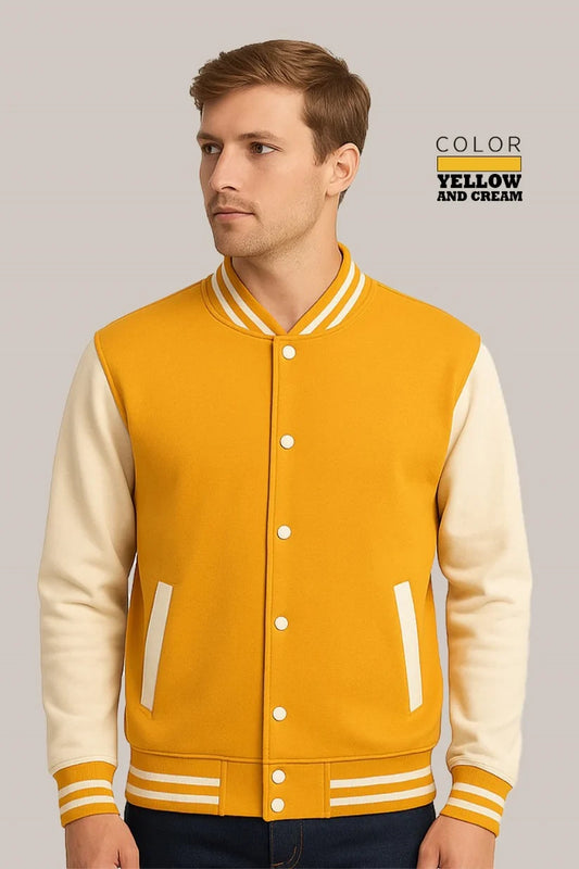 Baseball Jacket– Yellow & Cream, Vibrant Contrast with Fresh Vibes