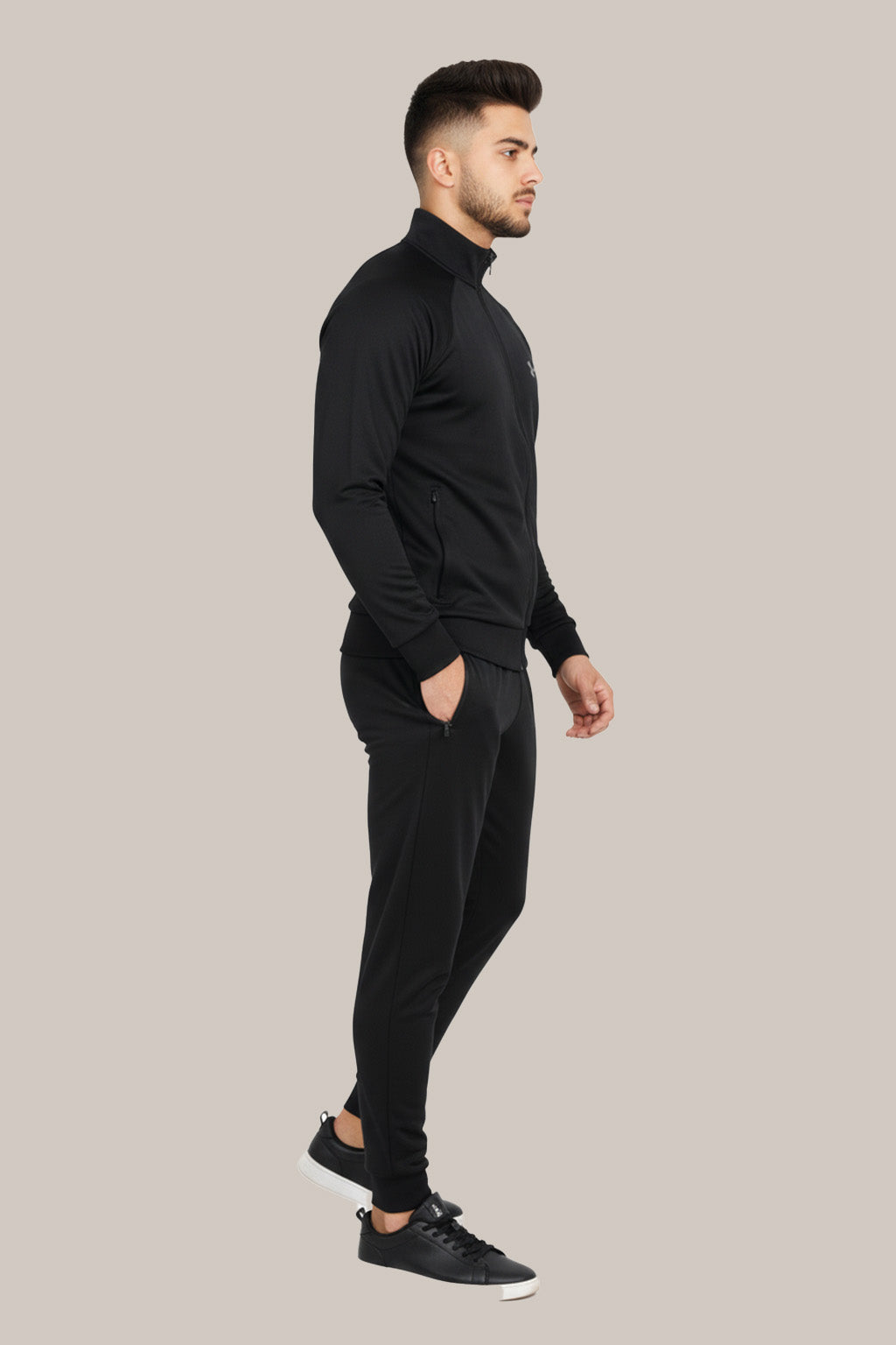 Men’s Black Sports Tracksuit – Full Zip Jacket & Slim Fit Joggers