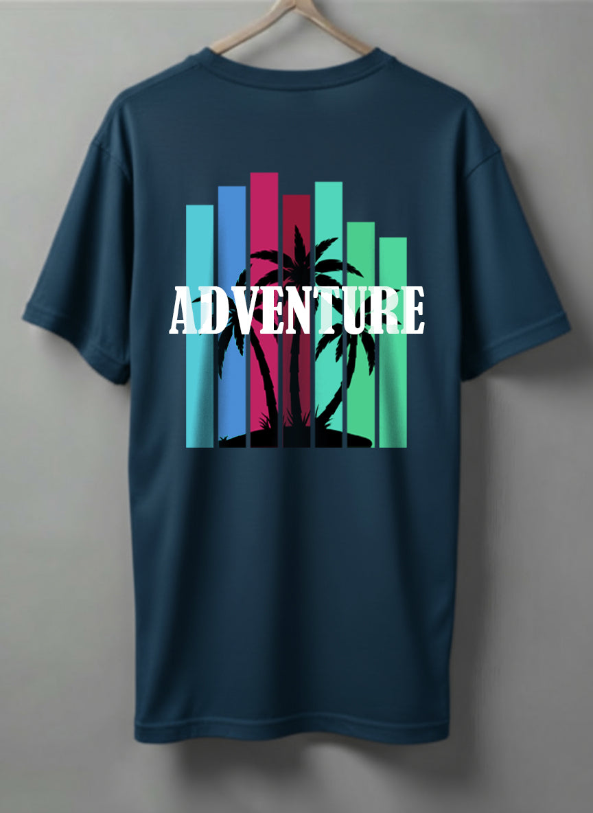 Adventure Drop Shoulder T-Shirt – Blue, Beige & Black