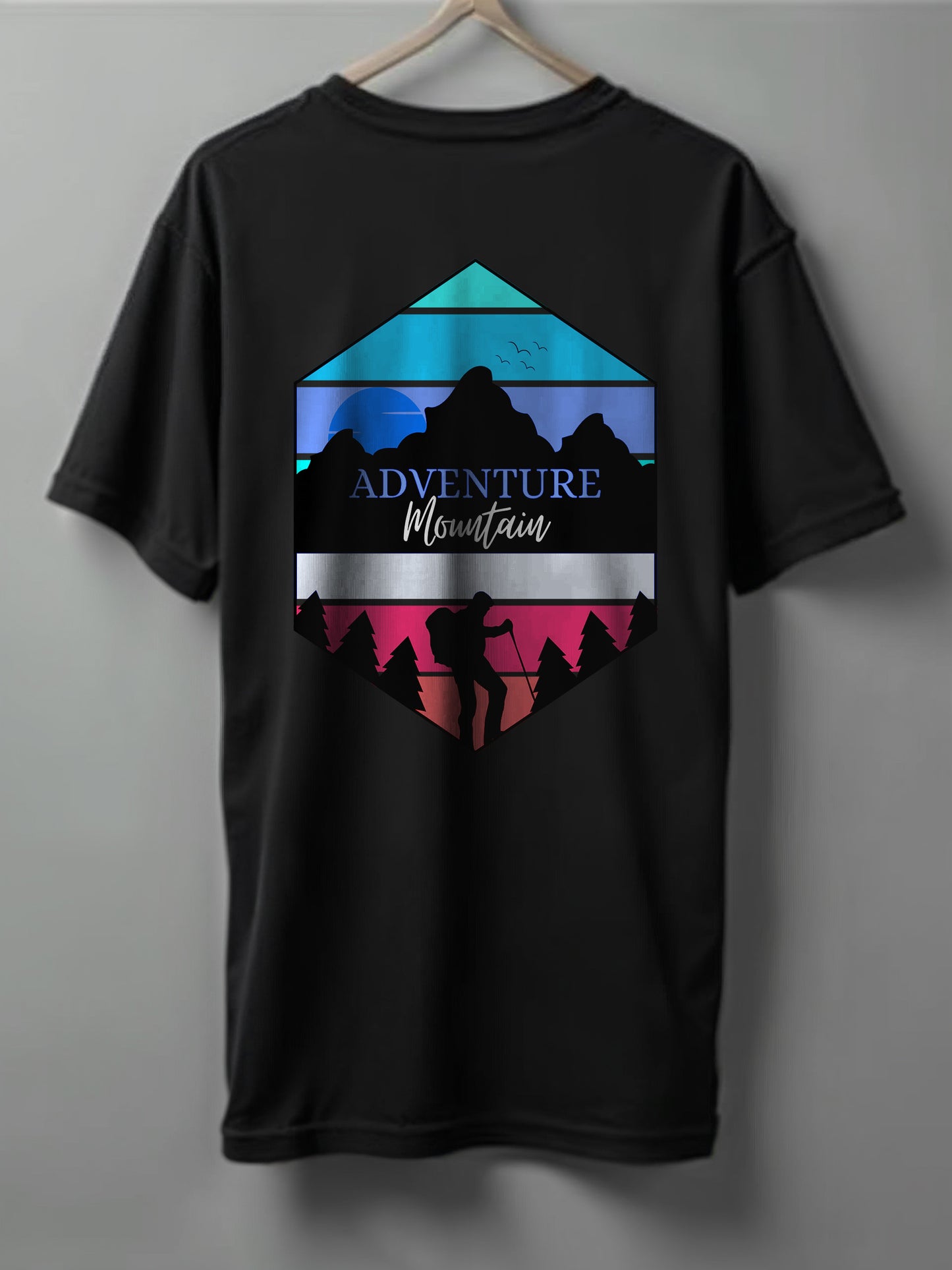 Adventure Mountain Drop Shoulder T-Shirt – White, Black & Blue