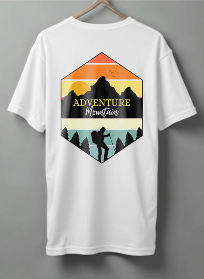 Adventure Mountain Drop Shoulder T-Shirt – White, Black & Blue