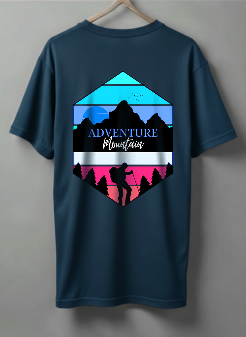 Adventure Mountain Drop Shoulder T-Shirt – White, Black & Blue