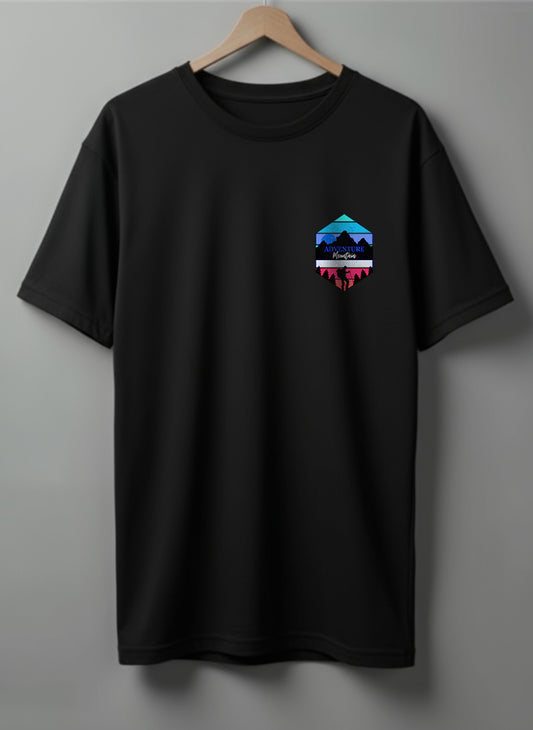 Adventure Mountain Drop Shoulder T-Shirt – White, Black & Blue