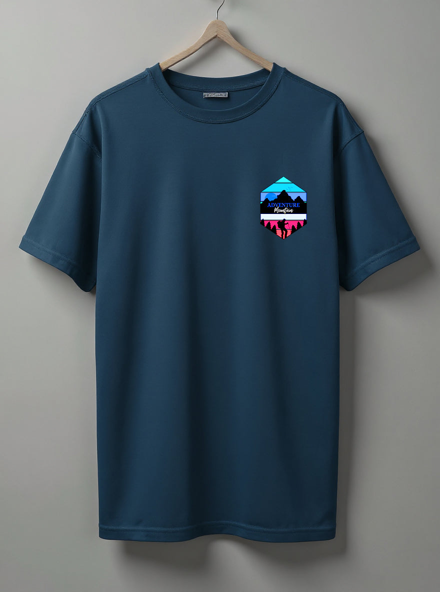 Adventure Mountain Drop Shoulder T-Shirt – White, Black & Blue