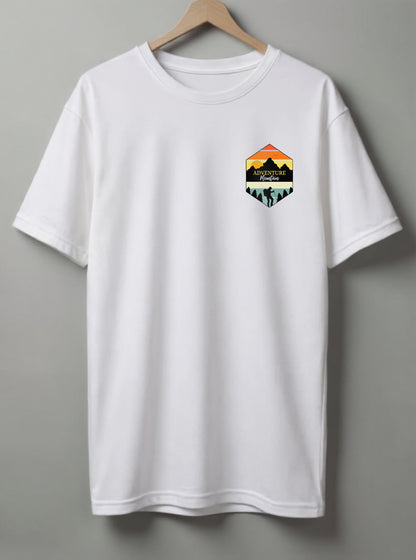 Adventure Mountain Drop Shoulder T-Shirt – White, Black & Blue