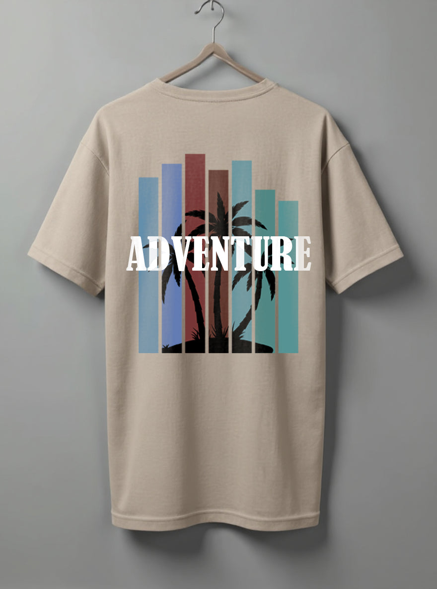 Adventure Drop Shoulder T-Shirt – Blue, Beige & Black