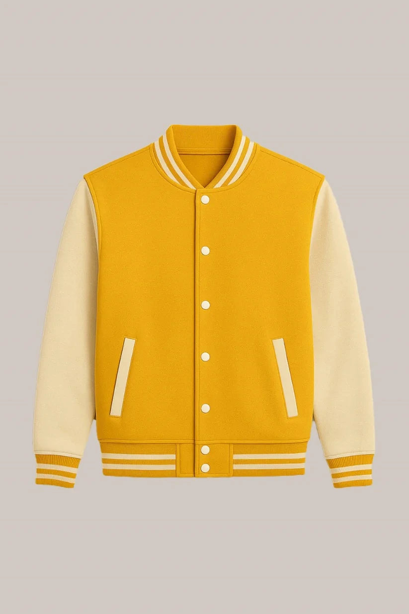 Baseball Jacket– Yellow & Cream, Vibrant Contrast with Fresh Vibes