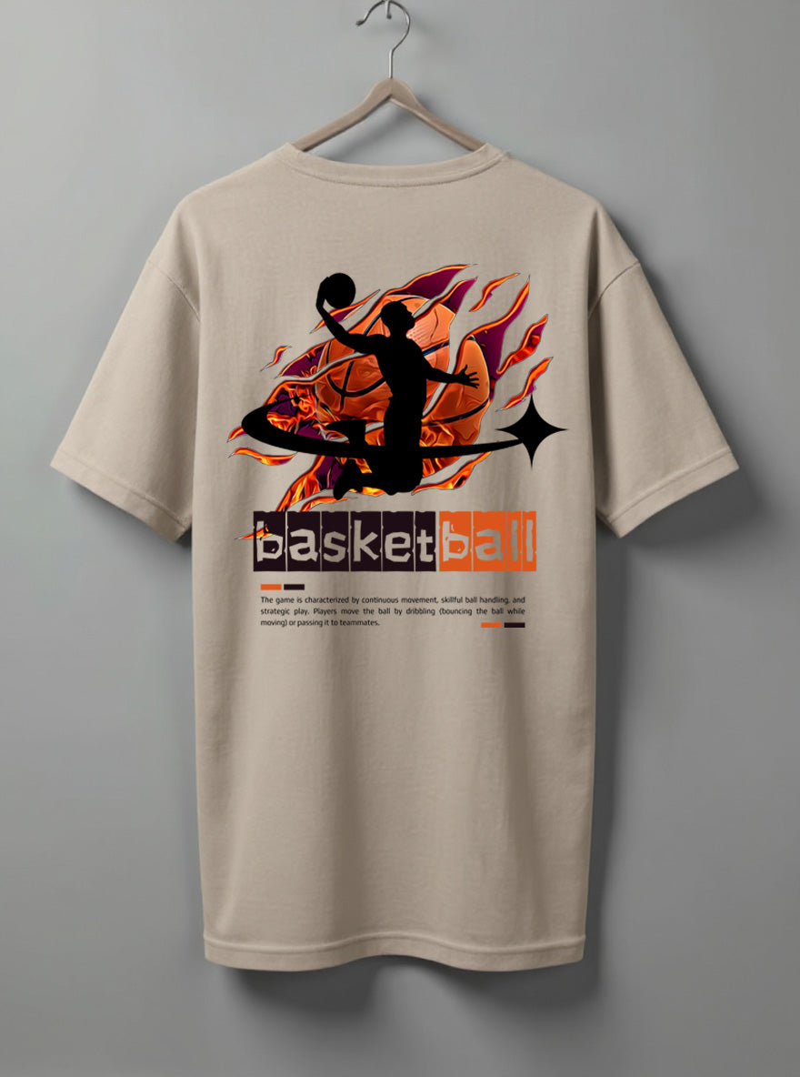 Basketball Oversized T-Shirt – Black, White & Beige