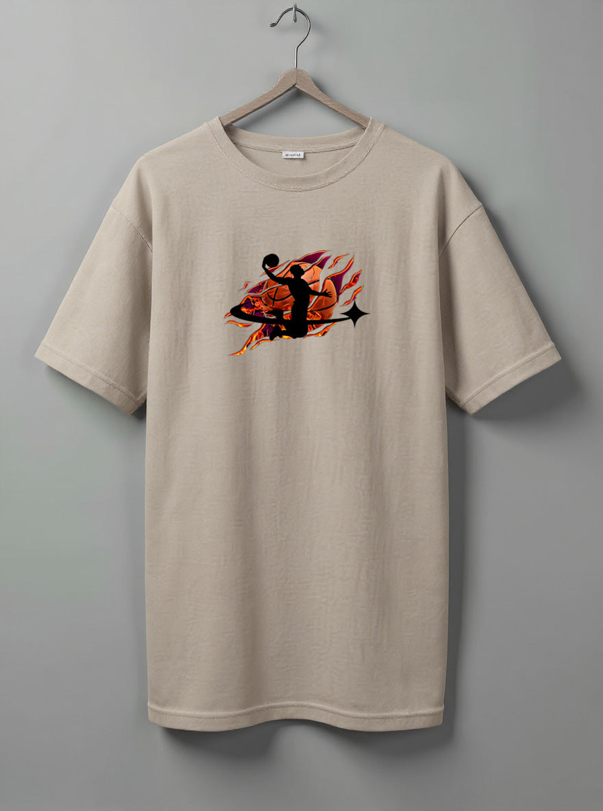 Basketball Oversized T-Shirt – Black, White & Beige