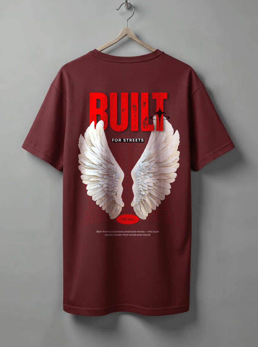 Built Oversized T-Shirt – Maroon, Black & White