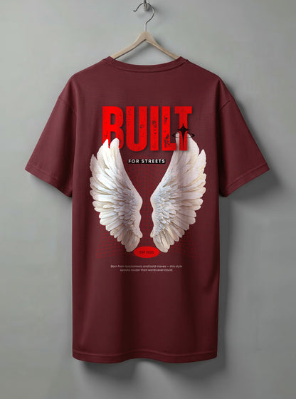 Built Oversized T-Shirt – Maroon, Black & White