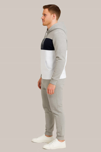 Men’s Grey, White & Navy Hoodie Tracksuit | Casual Slim Fit Sweat Outfit