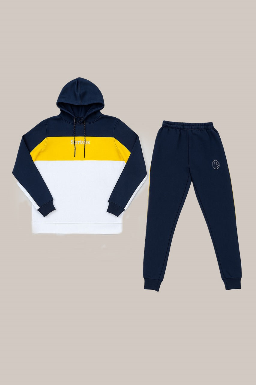 Men’s Navy Blue, Yellow & White Color Tracksuit | Casual Slim Fit Sweat Outfit