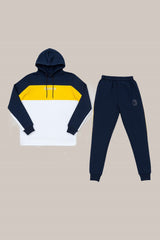 Men’s Navy Blue, Yellow & White Color Tracksuit | Casual Slim Fit Sweat Outfit