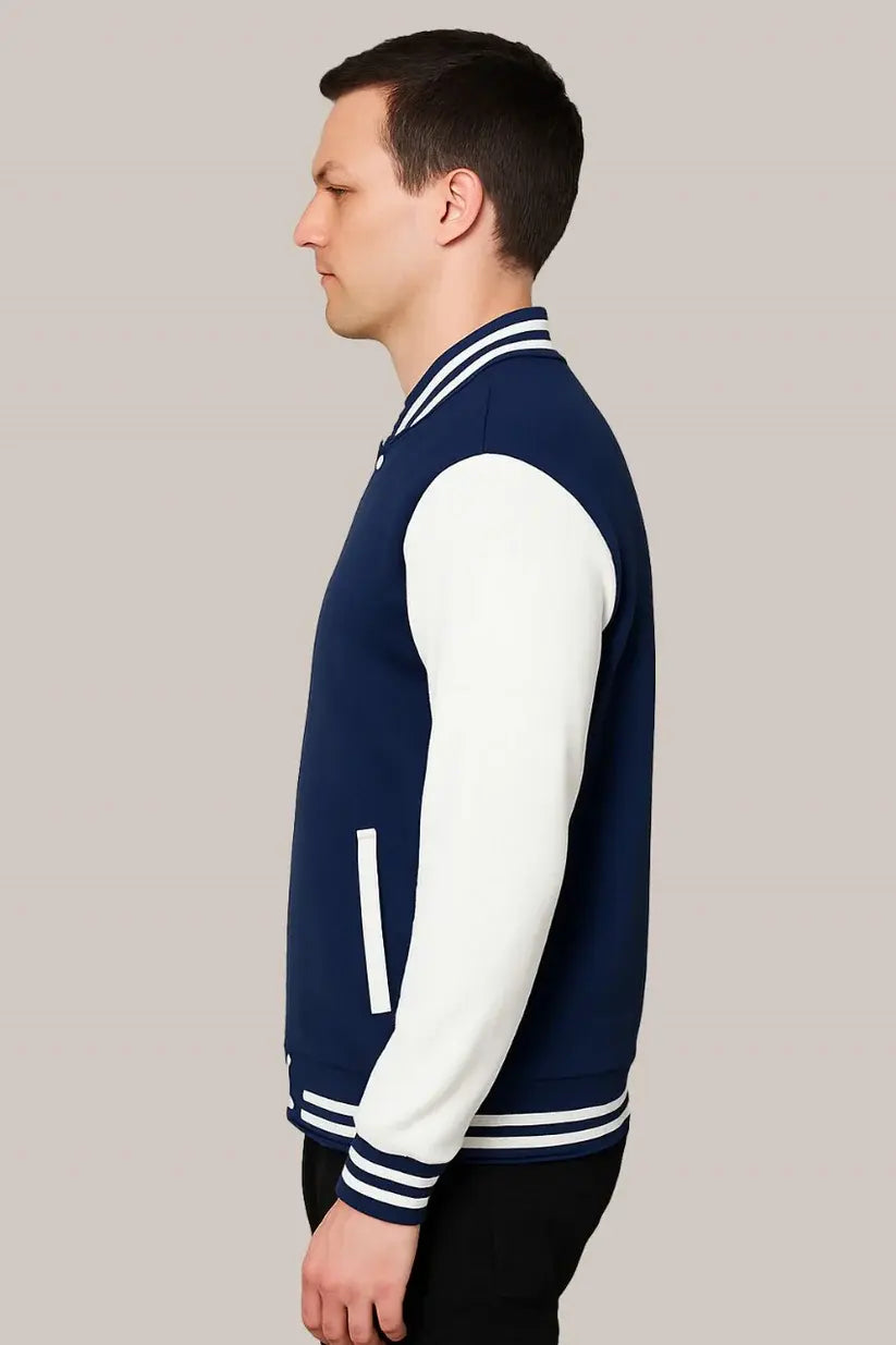 Baseball Jacket – Dark Blue & White, Classic Contrast with Bold Appeal