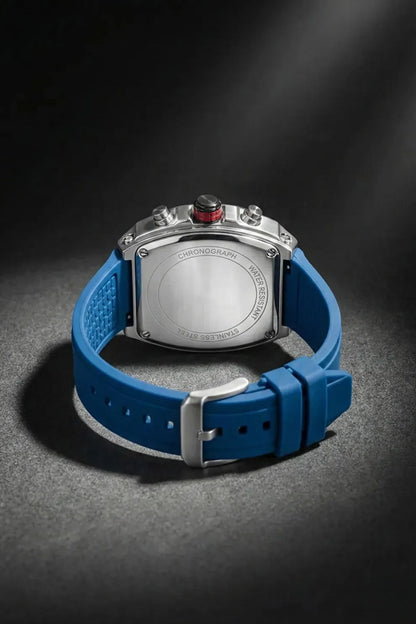 Men’s Square Dial Chronograph Watch with Blue Silicone Strap