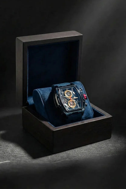 Men’s Square Dial Chronograph Watch with Blue Silicone Strap