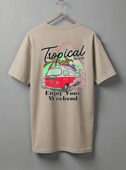 Enjoy Your Weekend Drop Shoulder T-Shirt – White, Blue, Beige & Olive Green