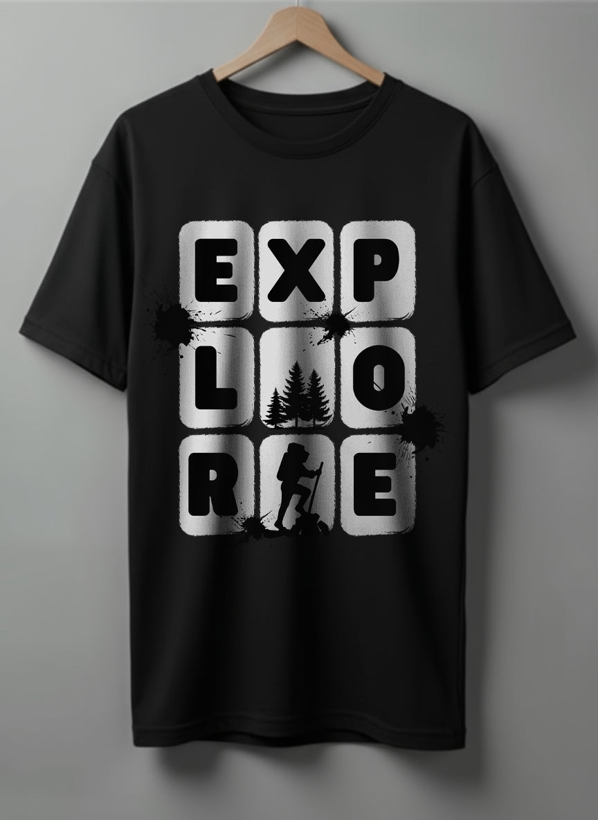 Explore Drop Shoulder T-Shirt – White & Black