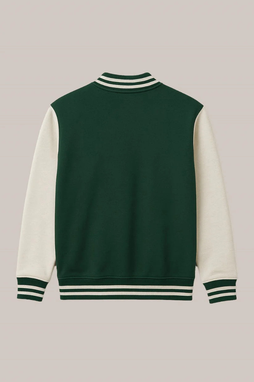 Baseball Jacket – Green & Off-White, Bold Contrast with Fresh Style