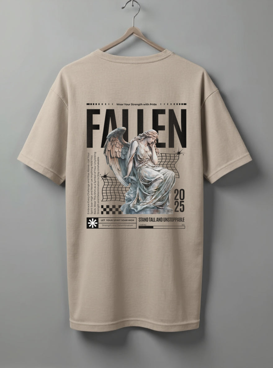 Fallen Oversized T-Shirt – White, Beige & Maroon